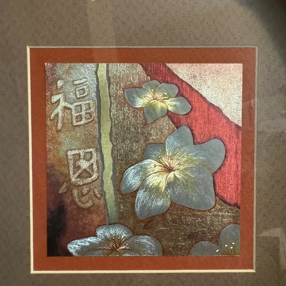 Vintage Japanese Foil Art Framed in Bamboo Frame Measuring 13 X 13 - Picture 8 of 12